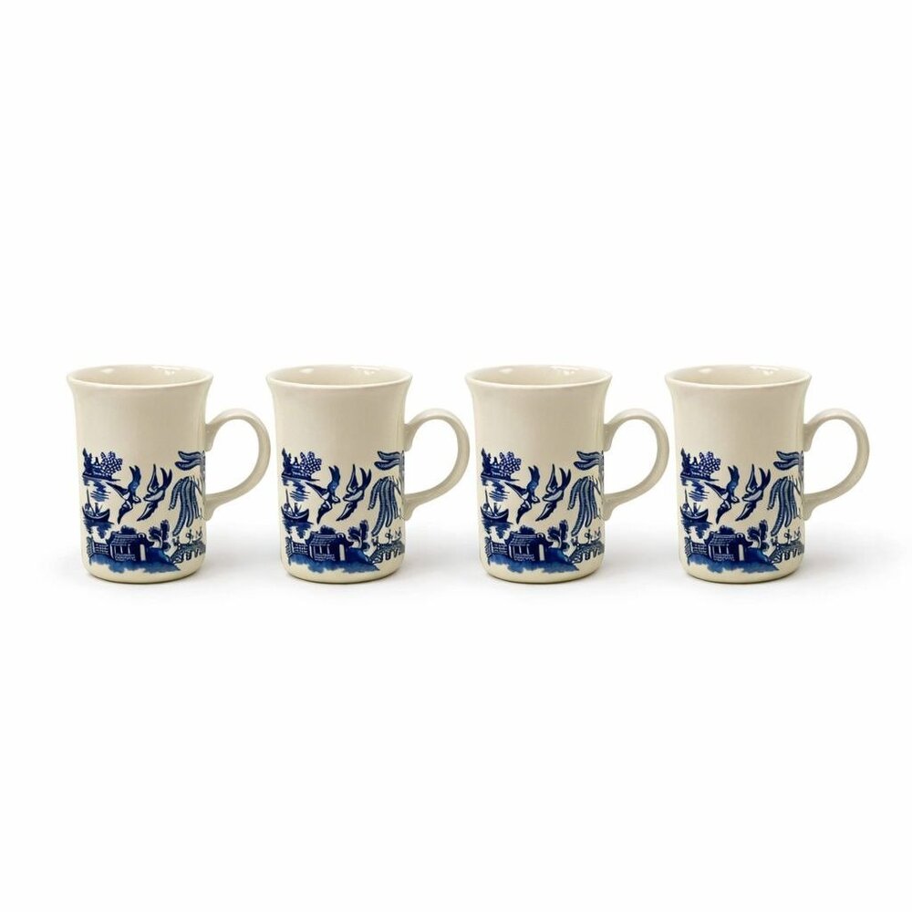 Coffee Mugs Cups Willow English Ironstone Cups Set 4 Churchill Georgian Shape - Picture 1 of 11